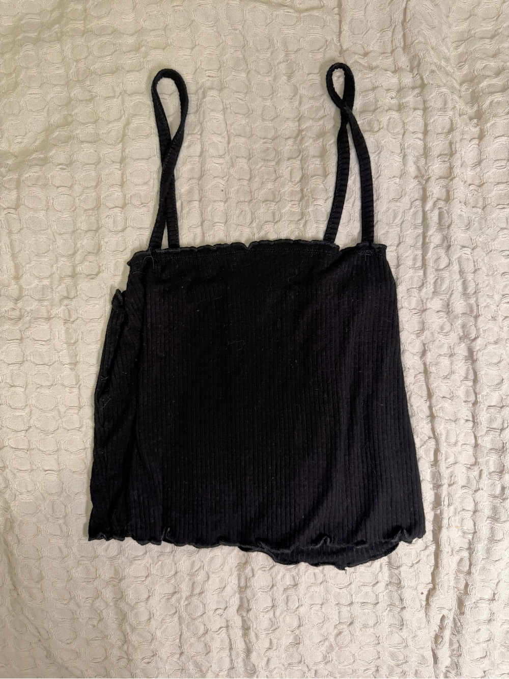 Black Ribbed Spaghetti Strap Camisole Tank Top Basics Minimal Simplistic Dainty